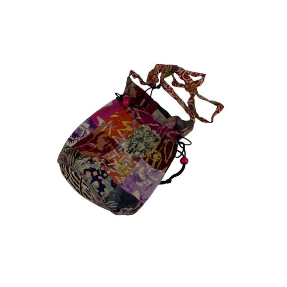 Handcrafted Patchwork Drawstring Pouch Colorful Batik Design Rayon Boho Bohemmia - Picture 6 of 11